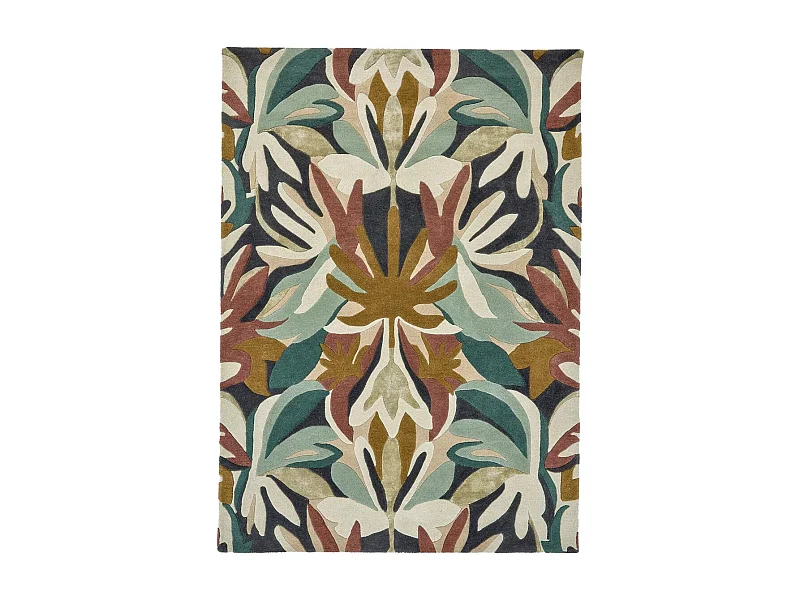 tappeto da soggiorno 200x280 realizzato a mano in lana verde e beige con motivo floreale rettangolare