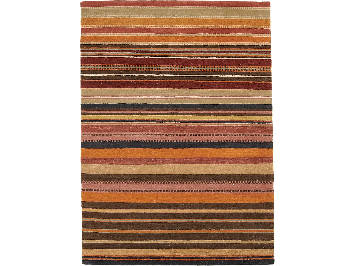 tapis salon 170x240 fait main en laine beige et marron motif géométrique