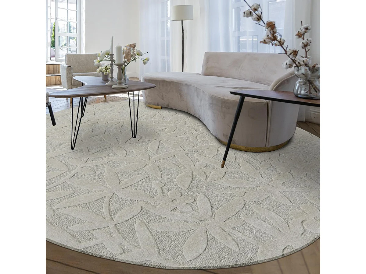 Tappeto rotondo Ø200cm realizzato a mano in lana fantasia floreale per soggiorno CLEAVERS