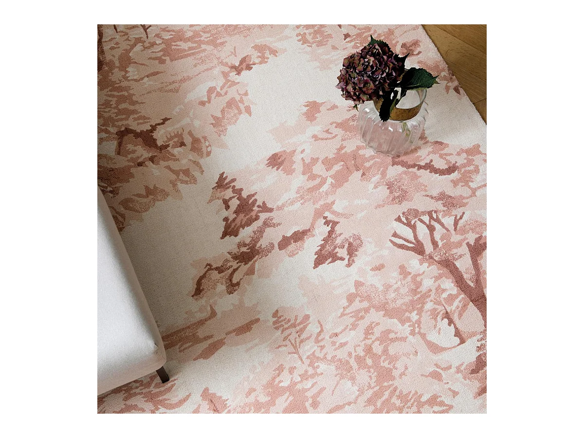 tapis entrée 140x200 fait à la main en coton rose rectangle motif floral