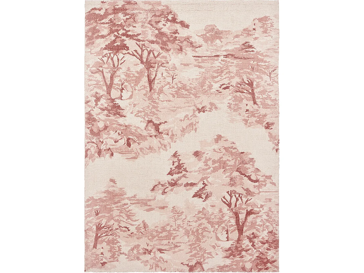 tapis entrée 140x200 fait à la main en coton rose rectangle motif floral