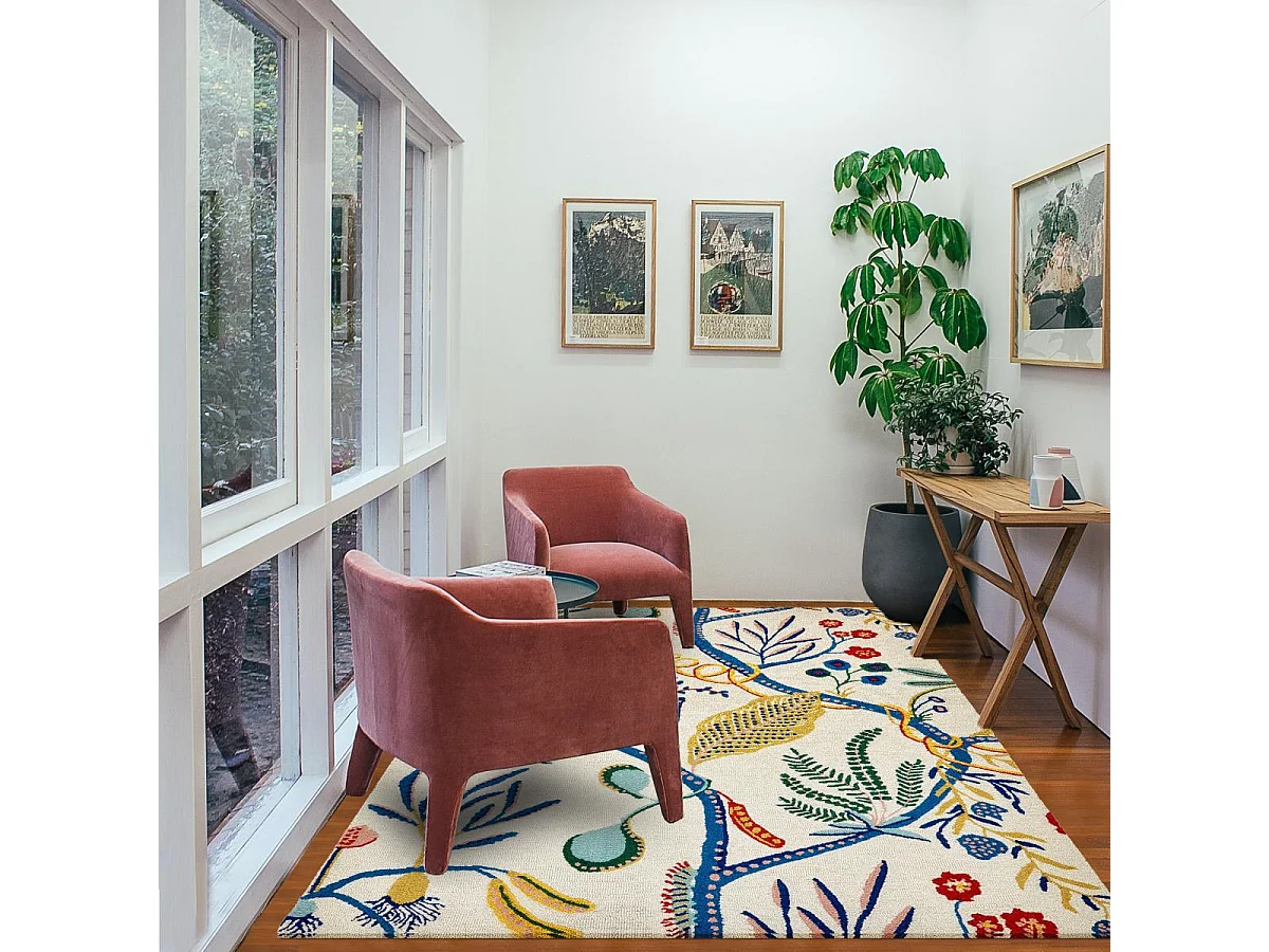 tapis chambre 200x280 fait à la main en laine multicolore rectangle motif floral