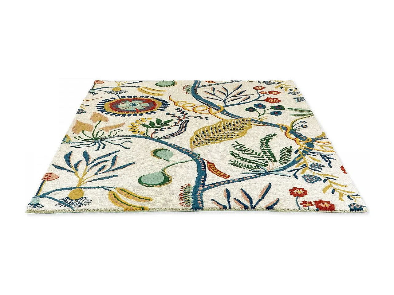 tapis chambre 200x280 fait à la main en laine multicolore rectangle motif floral