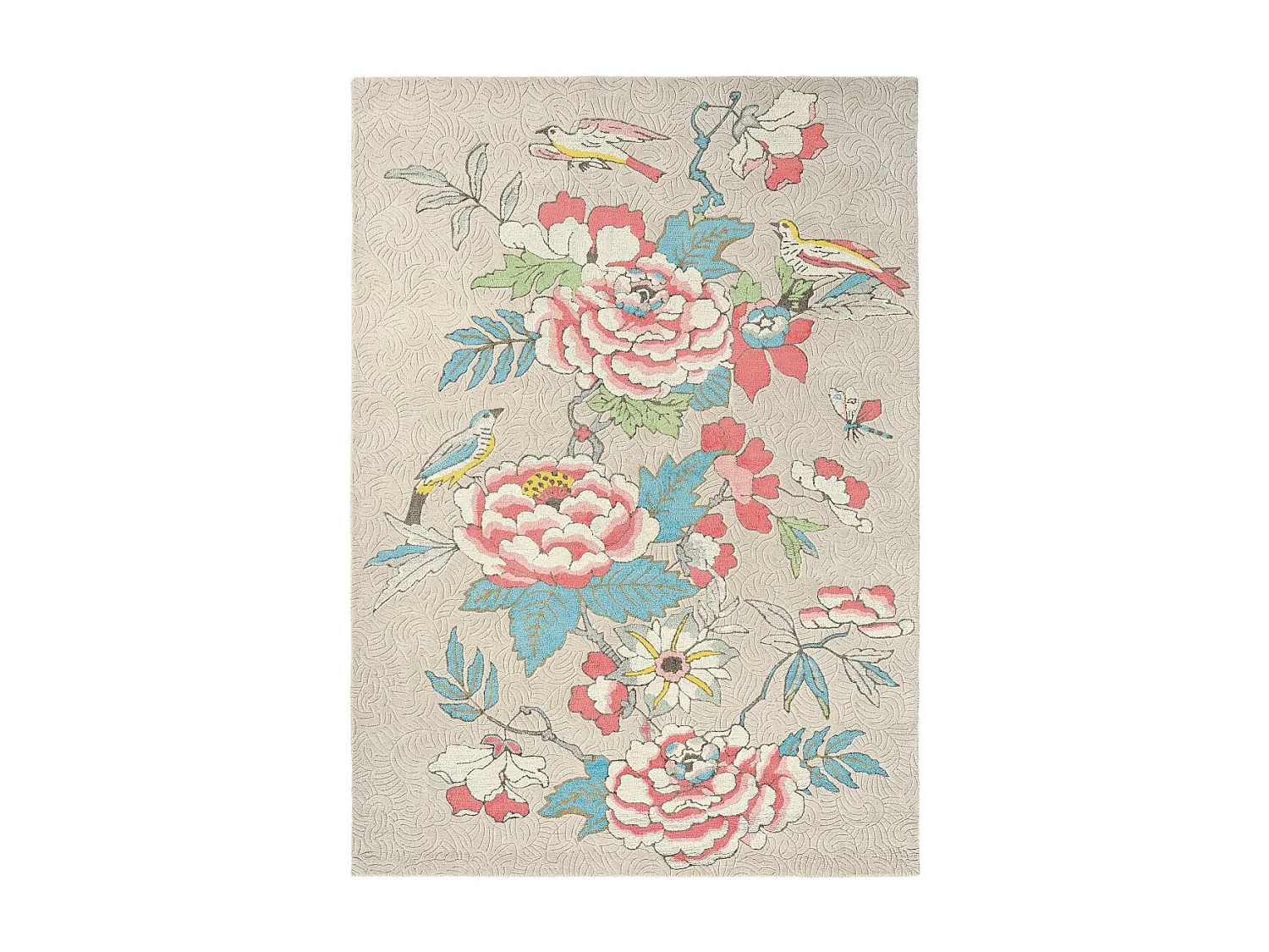 tapis chambre 120x180 fait à la main en laine beige et corail motif floral