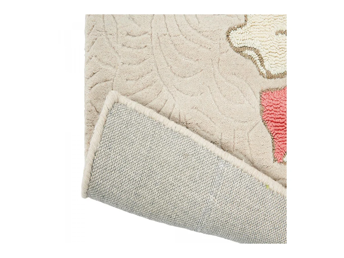 tapis chambre 120x180 fait à la main en laine beige et corail motif floral