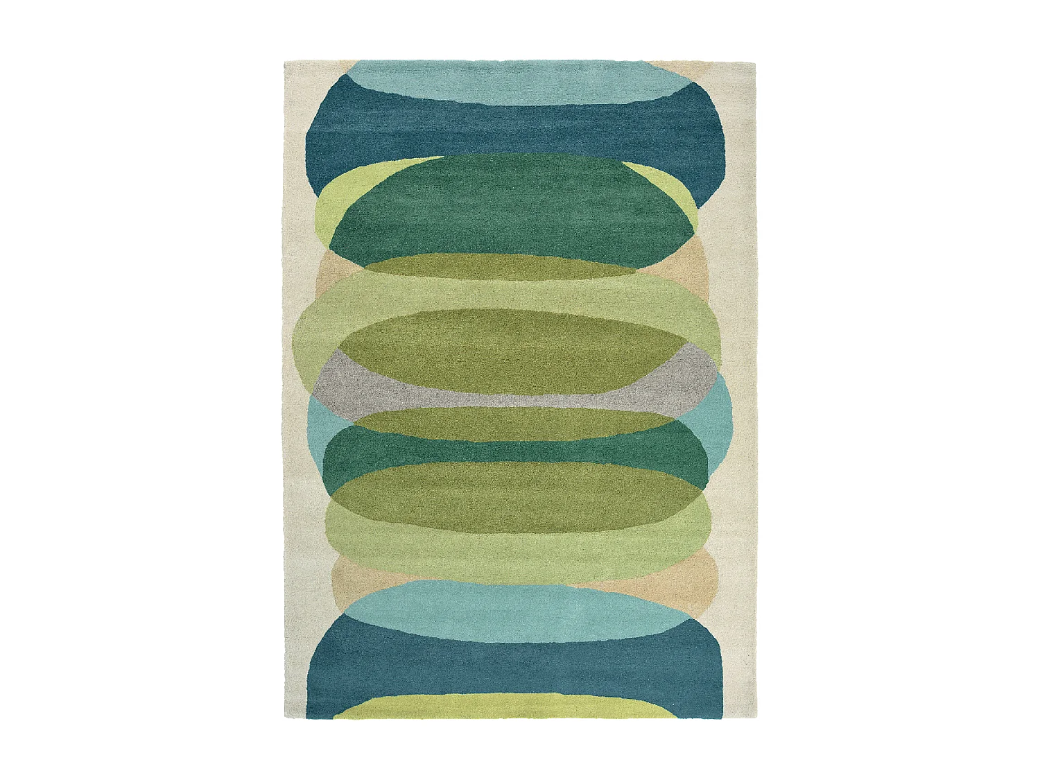 tapis salon 200x280 fait à la main en laine vert et bleu motif géométrique