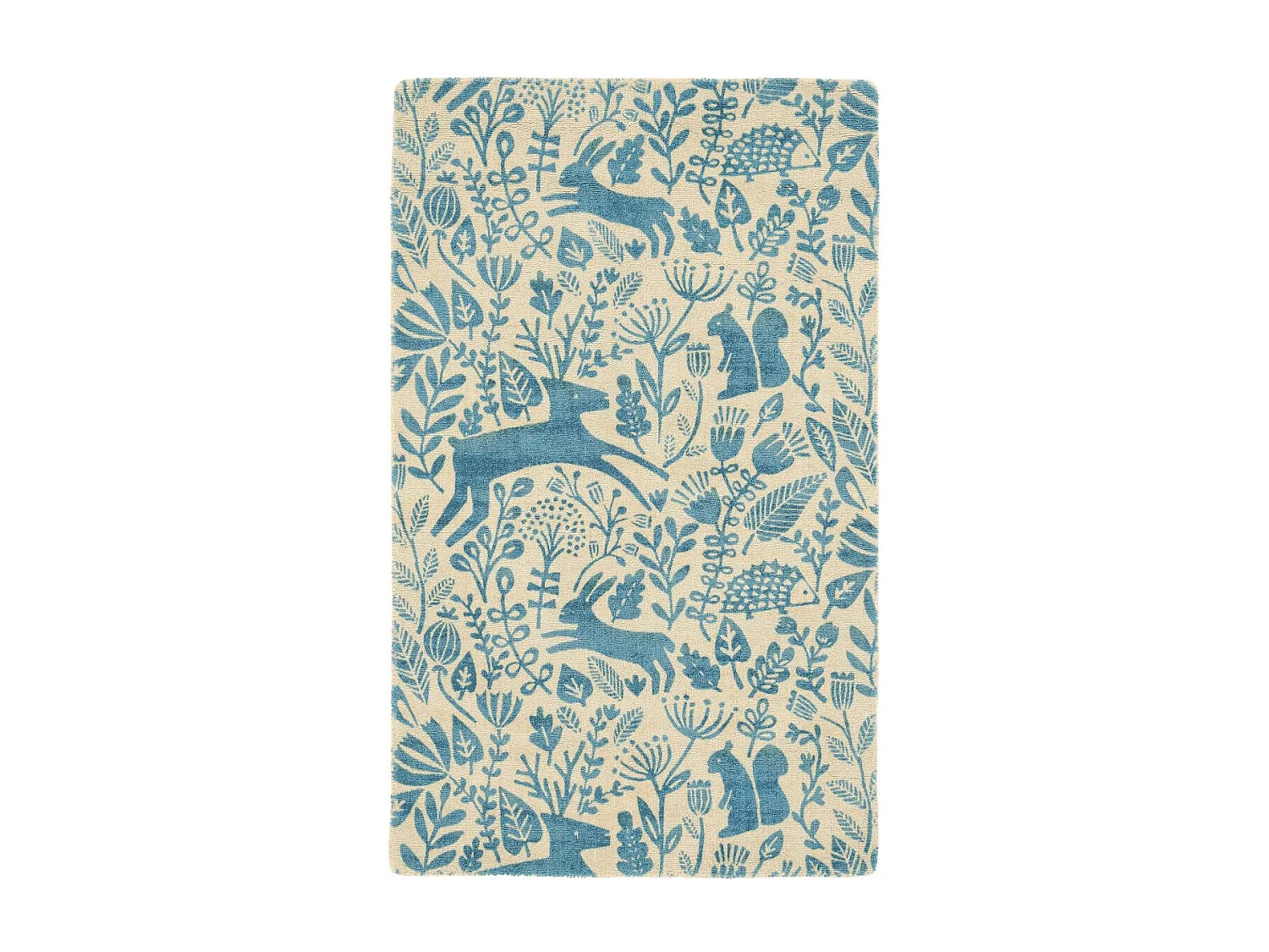 tapis grand salon 120x180 fait à la main en laine bleu rectangle motif animaux