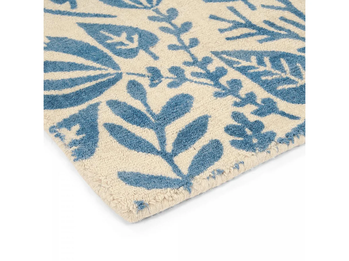 tapis grand salon 120x180 fait à la main en laine bleu rectangle motif animaux