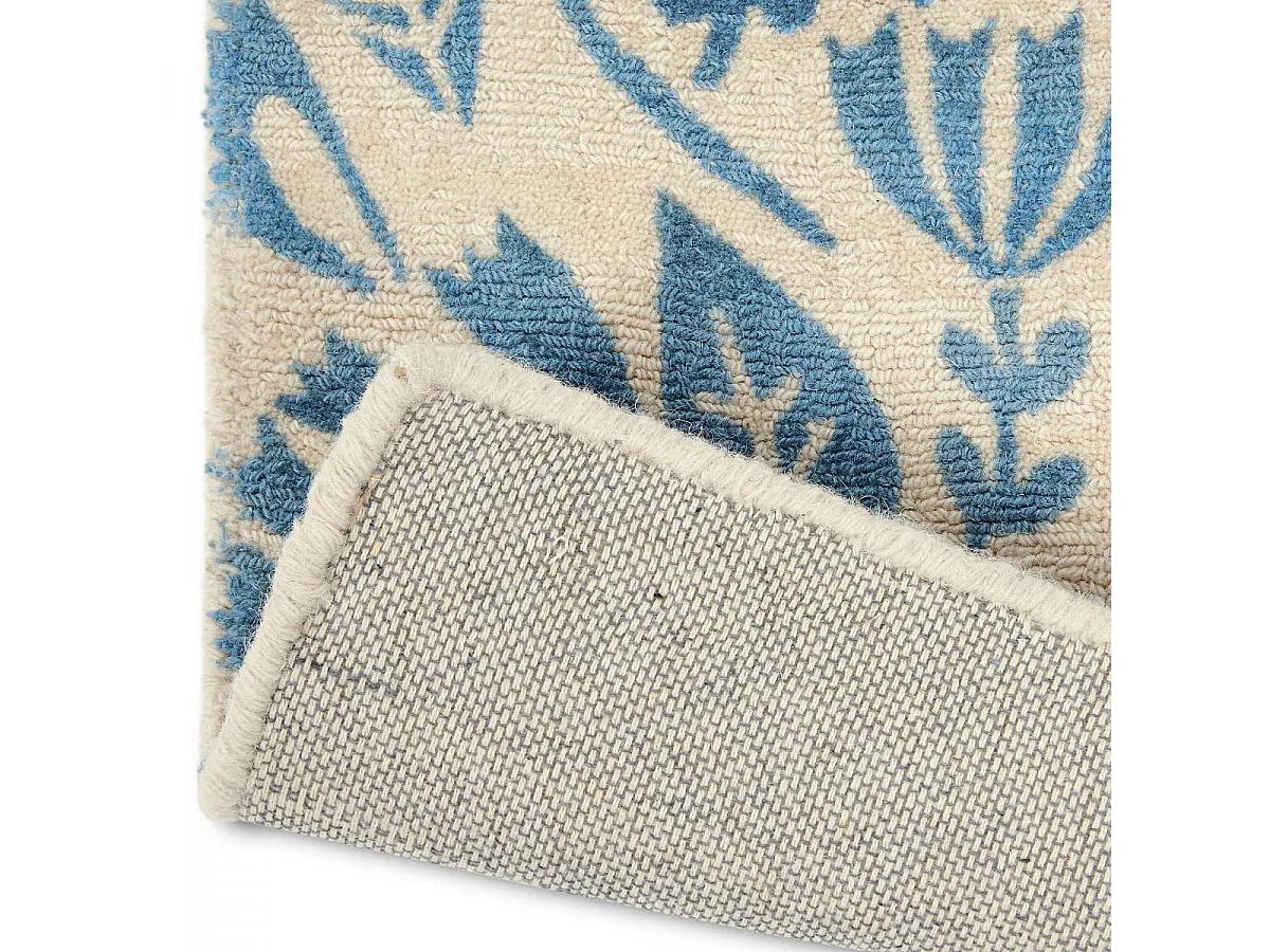 tapis grand salon 120x180 fait à la main en laine bleu rectangle motif animaux