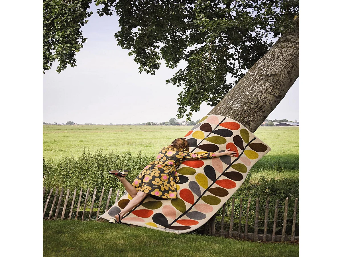 tapis salle à manger 250x350 fait à la main en laine crème et orange