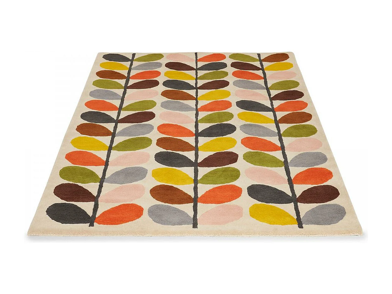 tapis salle à manger 250x350 fait à la main en laine crème et orange