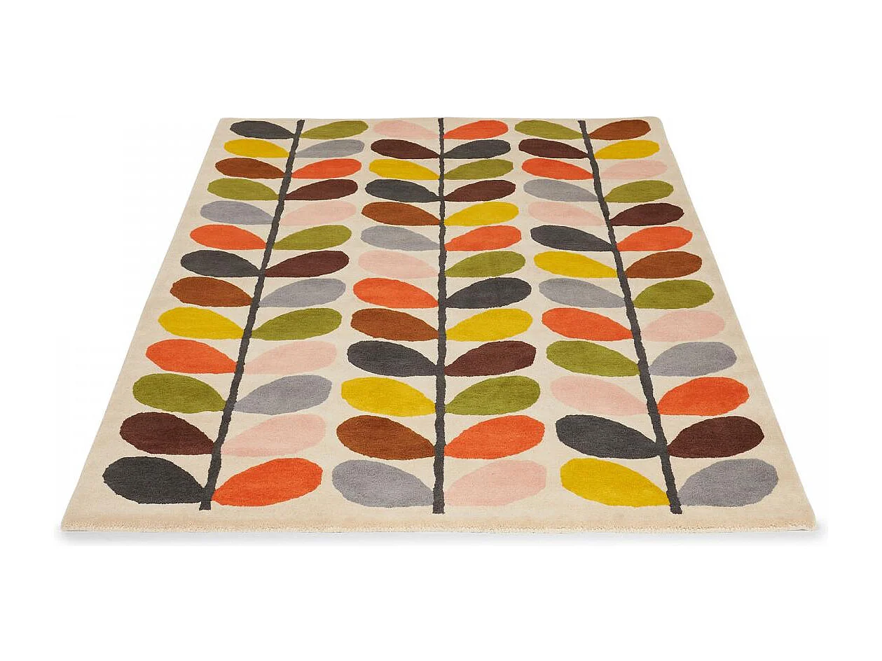 tapis salle à manger 250x350 fait à la main en laine crème et orange