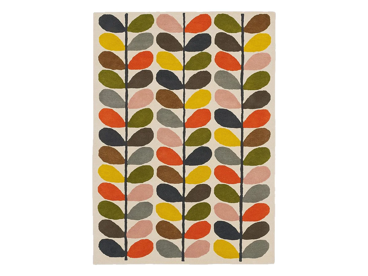 tapis salle à manger 250x350 fait à la main en laine crème et orange