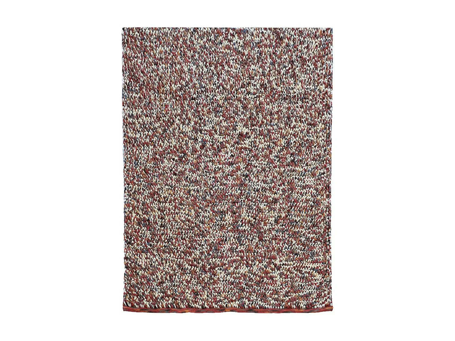 tapis salle à manger 250x350 tissé en laine beige et rouge motif faux uni