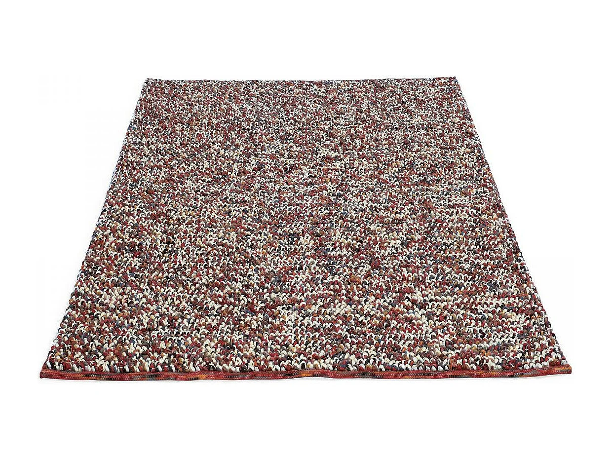tapis salle à manger 250x350 tissé en laine beige et rouge motif faux uni