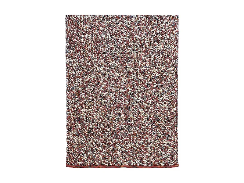 tapis salle à manger 250x350 tissé en laine beige et rouge motif faux uni