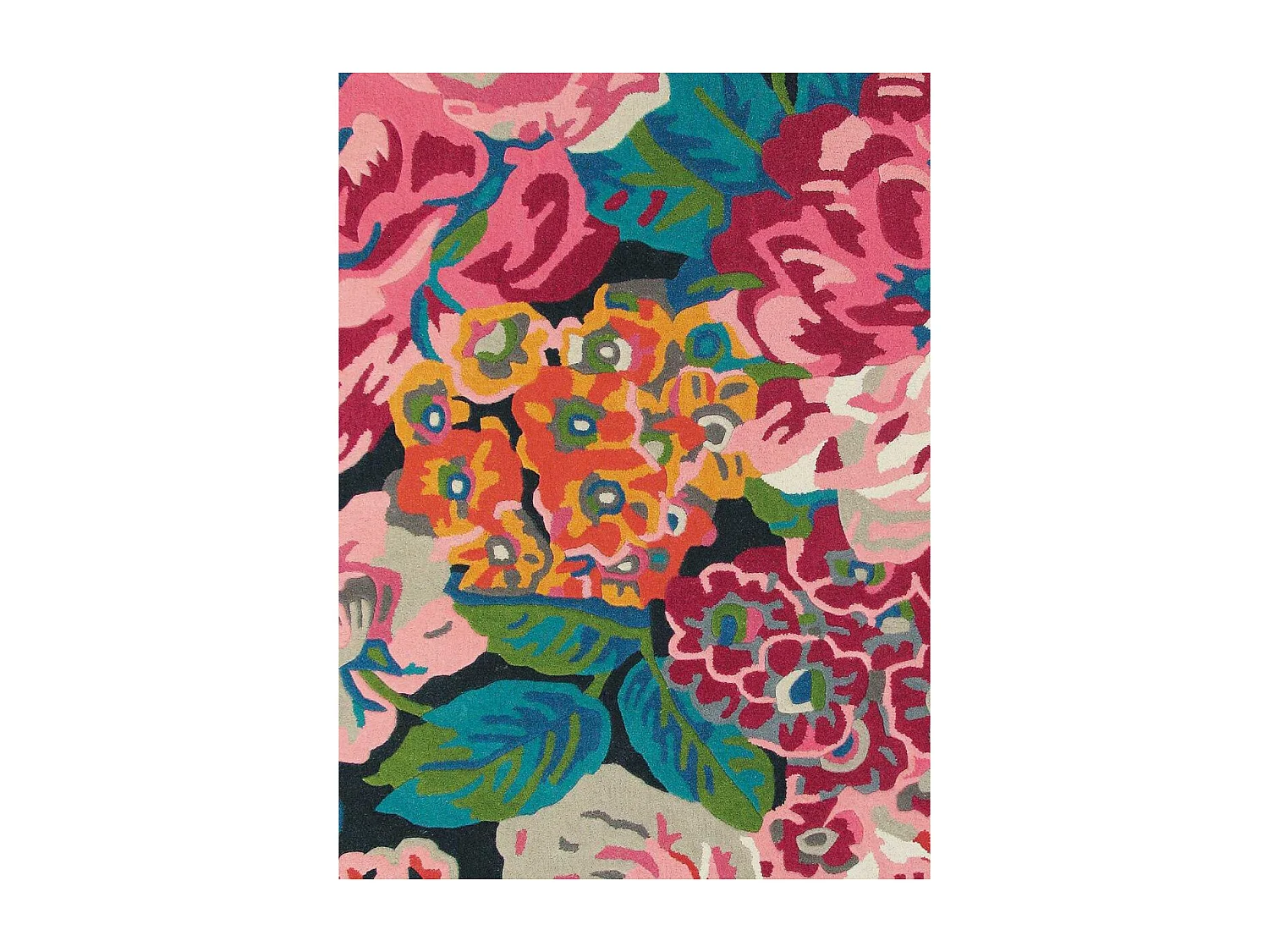 Tappeto da soggiorno e camera da letto fatto a mano in lana con motivo floreale PEONIA