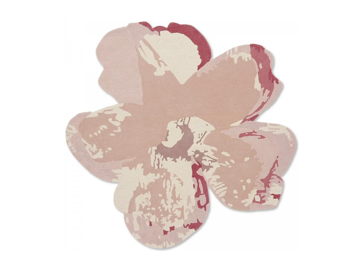 tapis chambre 200x200 fait à la main en laine rose clair motif floral