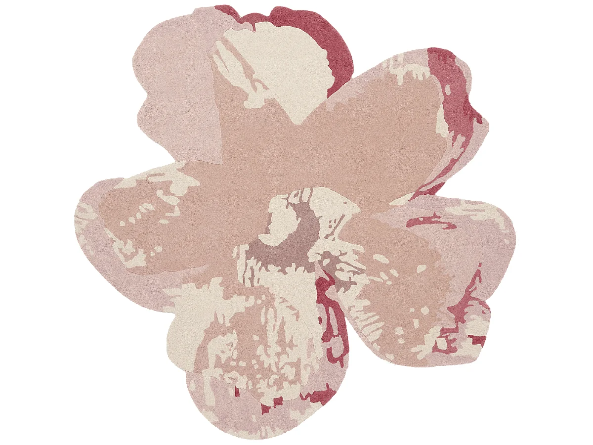 tapis chambre 200x200 fait à la main en laine rose clair motif floral