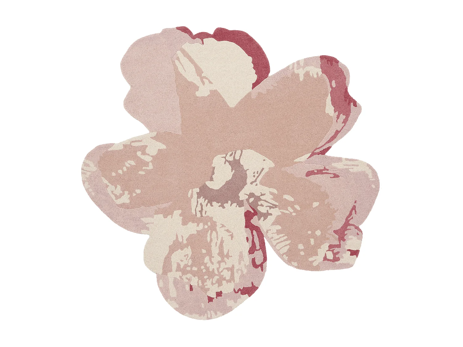 tapis chambre 200x200 fait à la main en laine rose clair motif floral