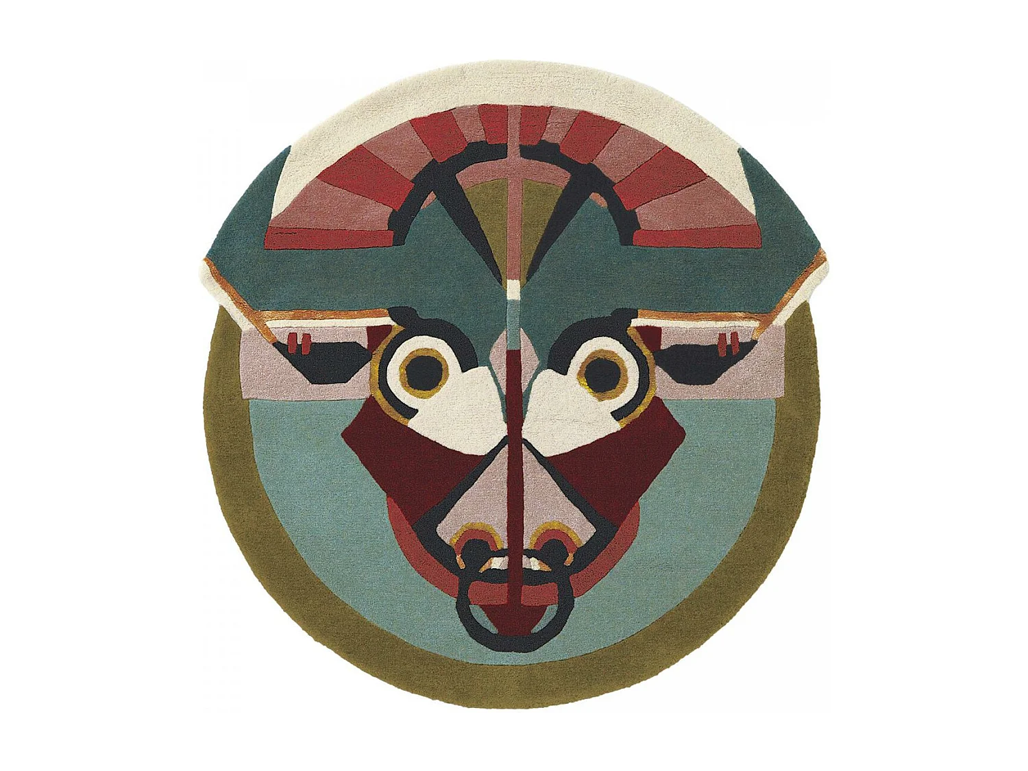 tapis entrée 100x100 fait à la main en laine multicolore motif fresque