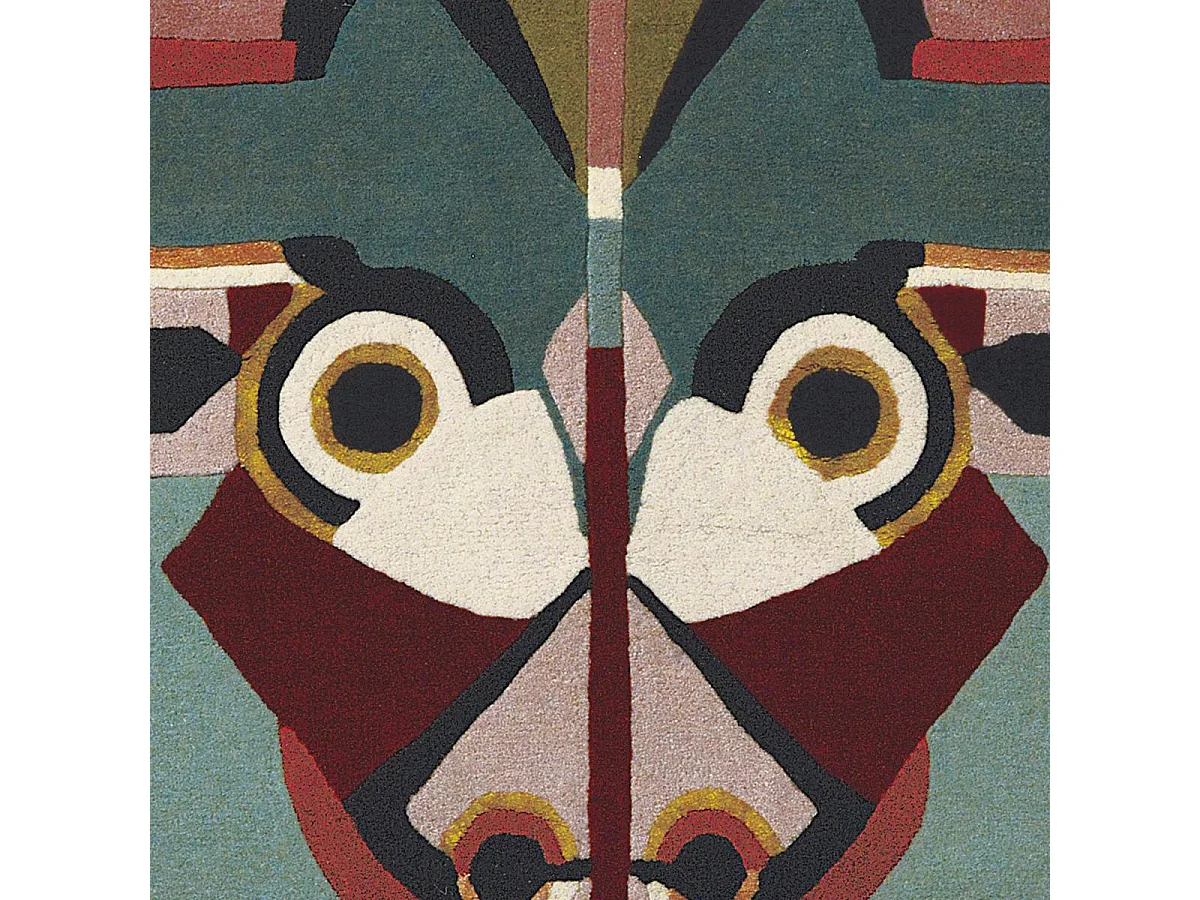 tapis entrée 100x100 fait à la main en laine multicolore motif fresque