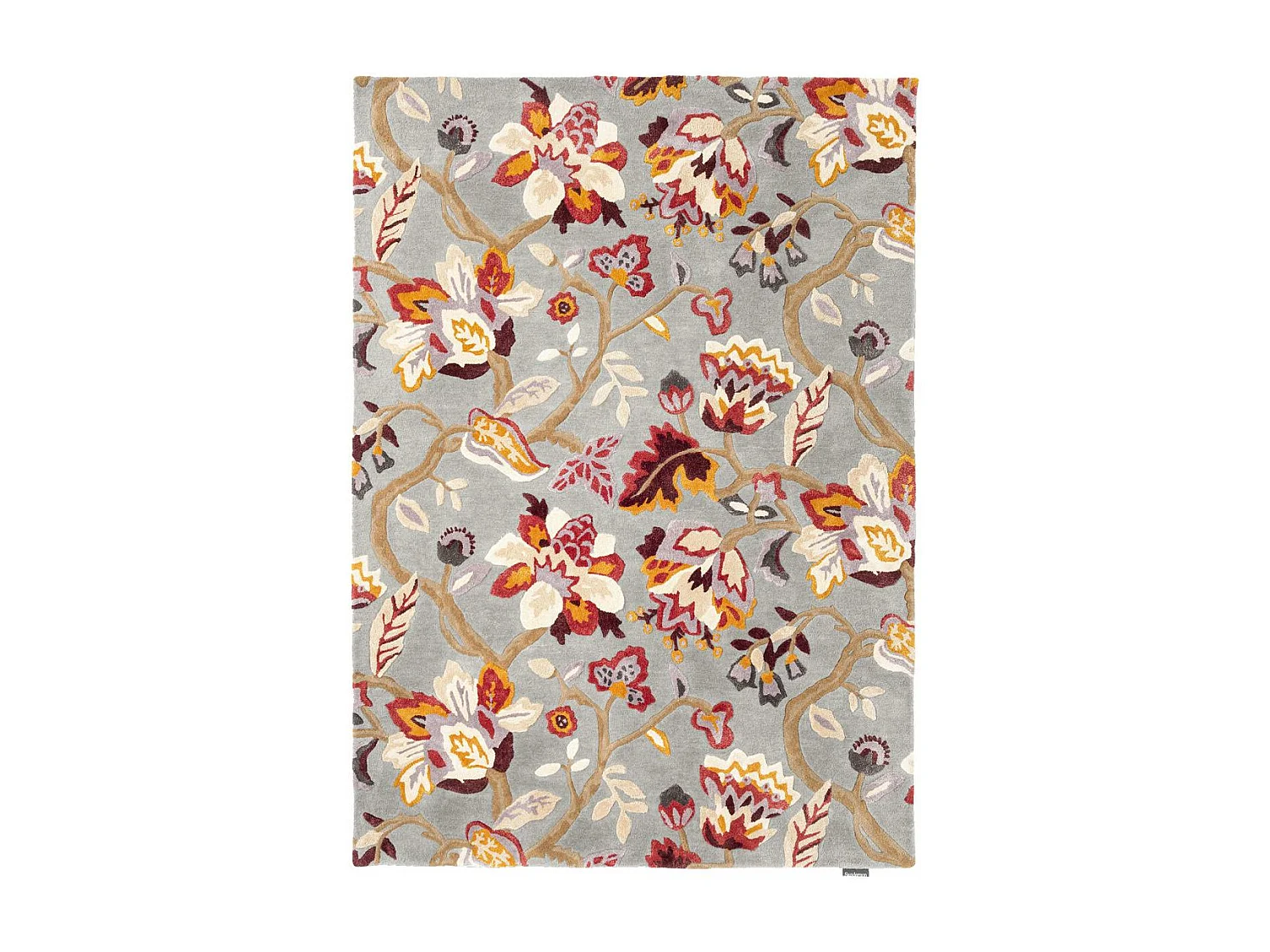 tapis salon 200x280 fait à la main en laine gris et rose motif floral