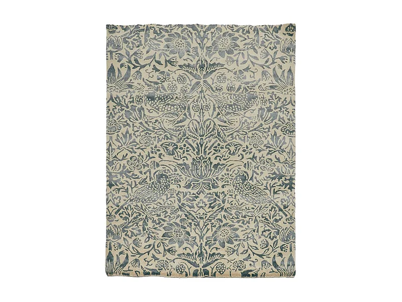 tapis salon 200x280 fait à la main en laine gris et taupe motif floral