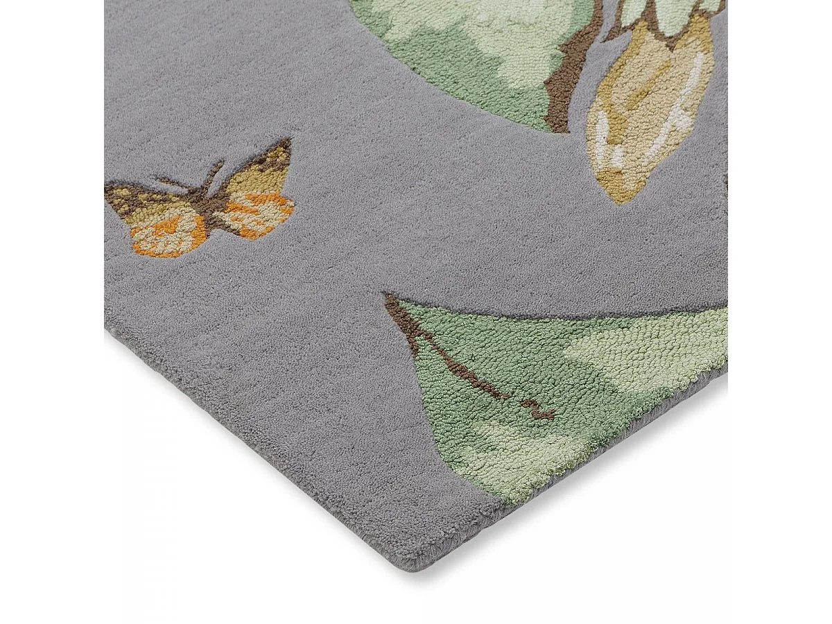 tapis entrée 120x180 fait à la main en laine gris et crème motif floral