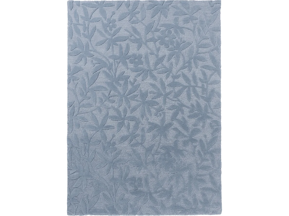tapis cuisine 170x240 fait main en laine bleu rectangle motif floral CLEAVERS