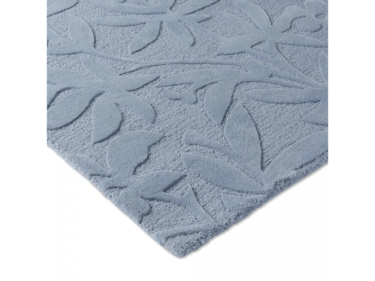 Tappeto da cucina fatto a mano 170x240 in lana blu rettangolo fantasia floreale CLEAVERS