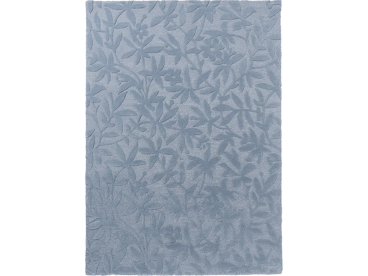 tapis cuisine 170x240 fait main en laine bleu rectangle motif floral CLEAVERS