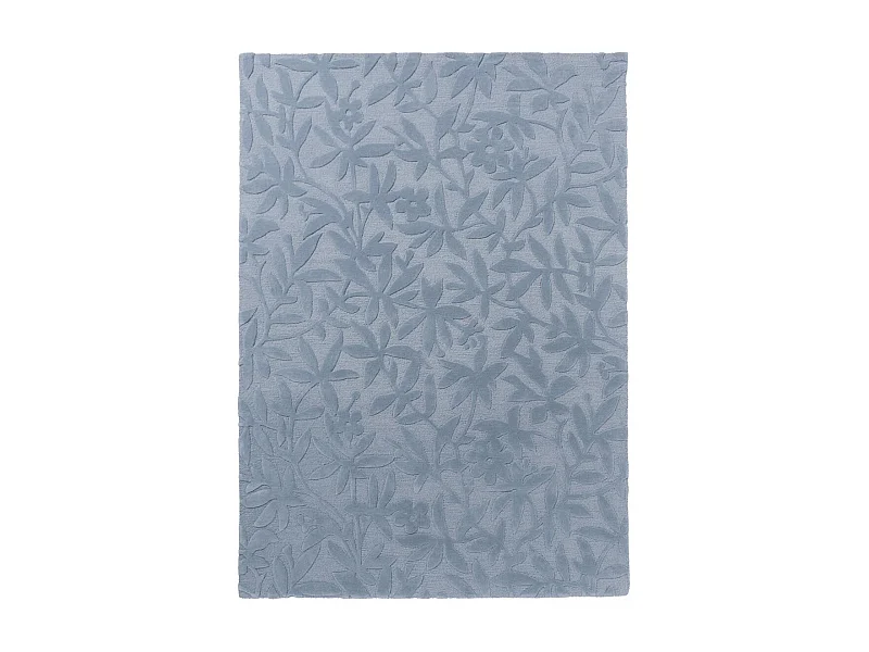 tapis cuisine 170x240 fait main en laine bleu rectangle motif floral CLEAVERS