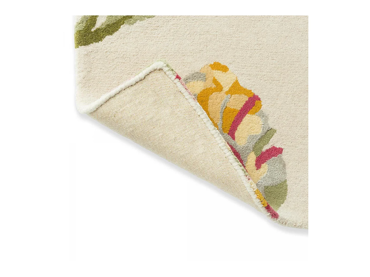 tapis salon 170x240 fait main en laine crème et vert rectangle motif floral