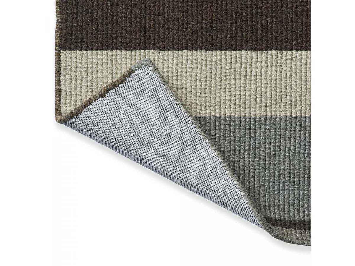 tapis salon 250x350 fait main en laine marron et moutarde motif géométrique