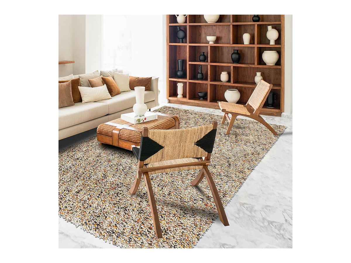 Tapis shaggy 250x350 rectangle tissé gris et orange en laine motif faux uni DOTS