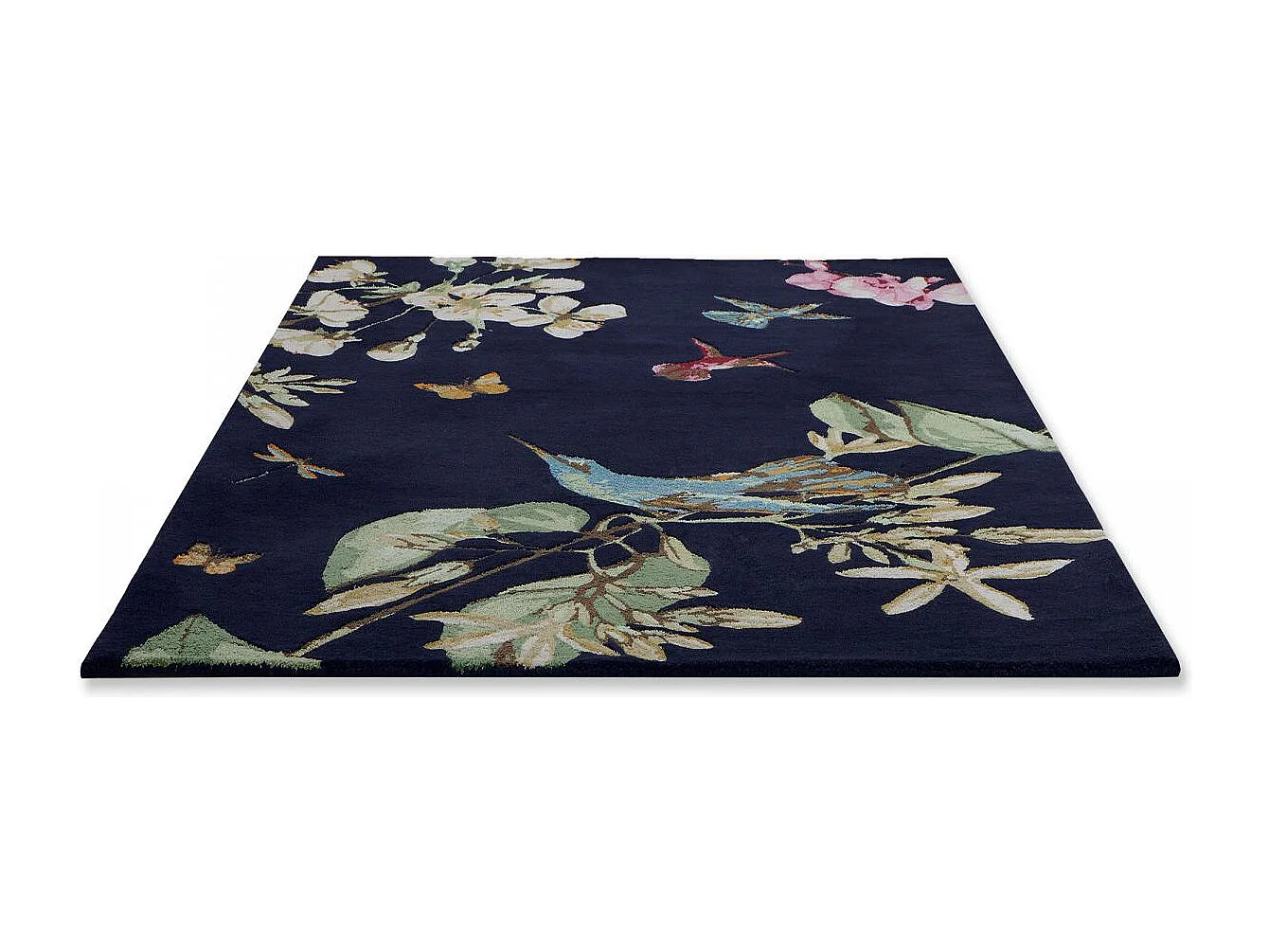 tapis salle à manger 250x350 fait à la main en laine bleu marine et vert