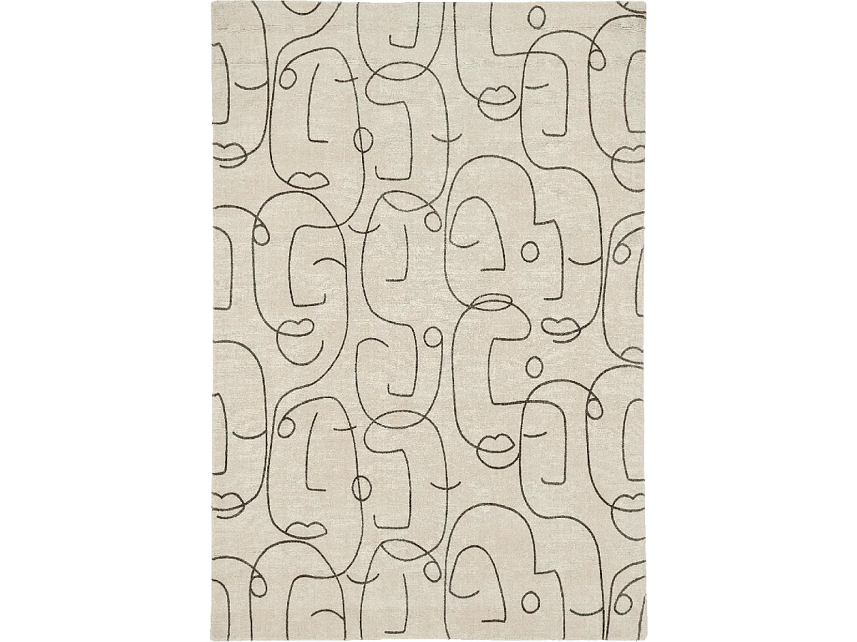 tapis entrée 120x180 fait à la main en laine beige rectangle motif abstrait