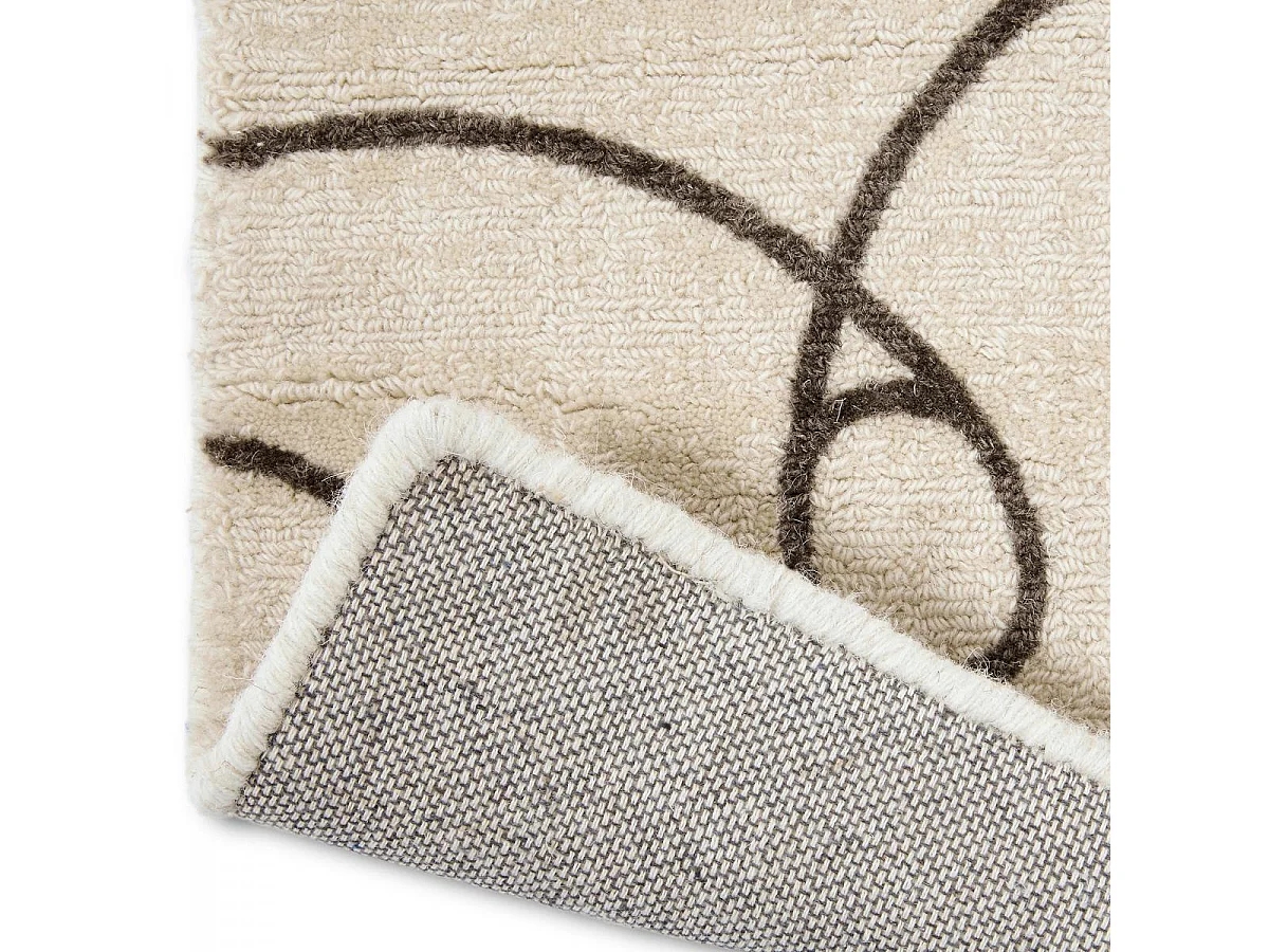 tapis entrée 120x180 fait à la main en laine beige rectangle motif abstrait