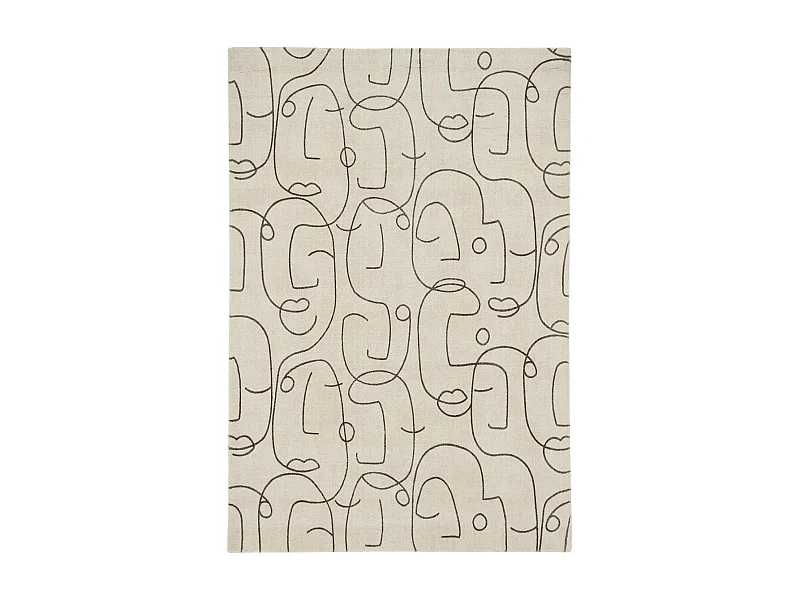 tappeto da ingresso 120x180 realizzato a mano in lana beige a disegno astratto rettangolare