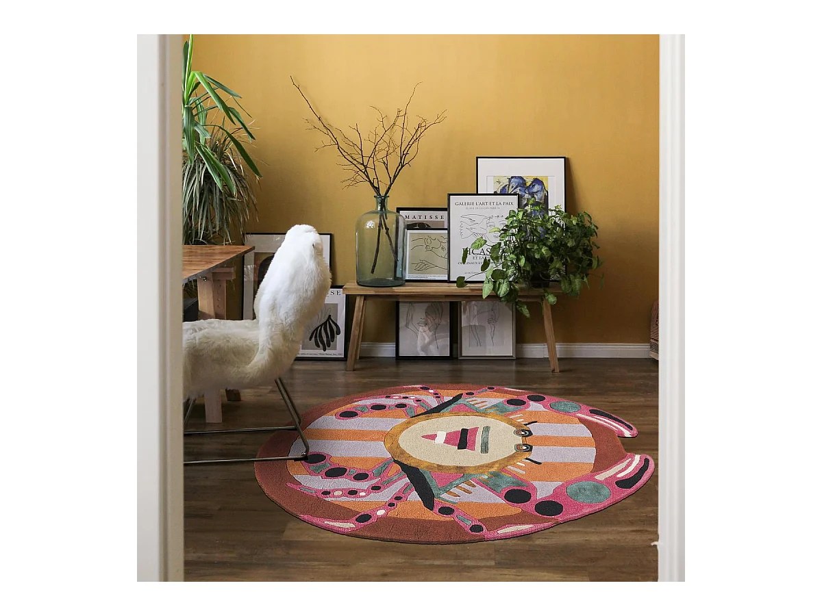 tapis open space 200x200 fait à la main en laine multicolore motif fresque