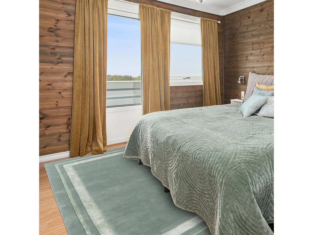 tappeto per camera da letto 140x200 realizzato a mano in lana verde rettangolo modello semplice REDOOK