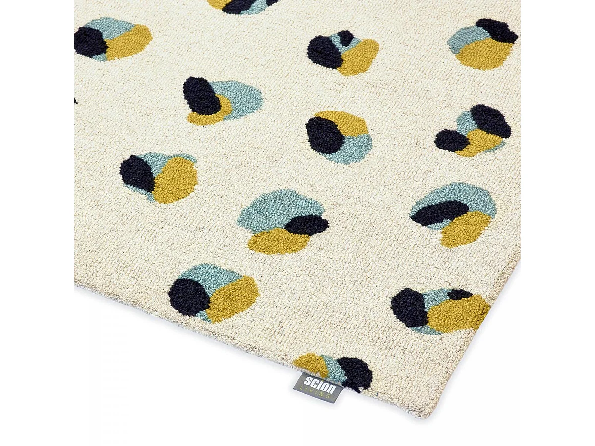 tapis chambre 160x230 fait à la main en laine crème et jaune motif simple