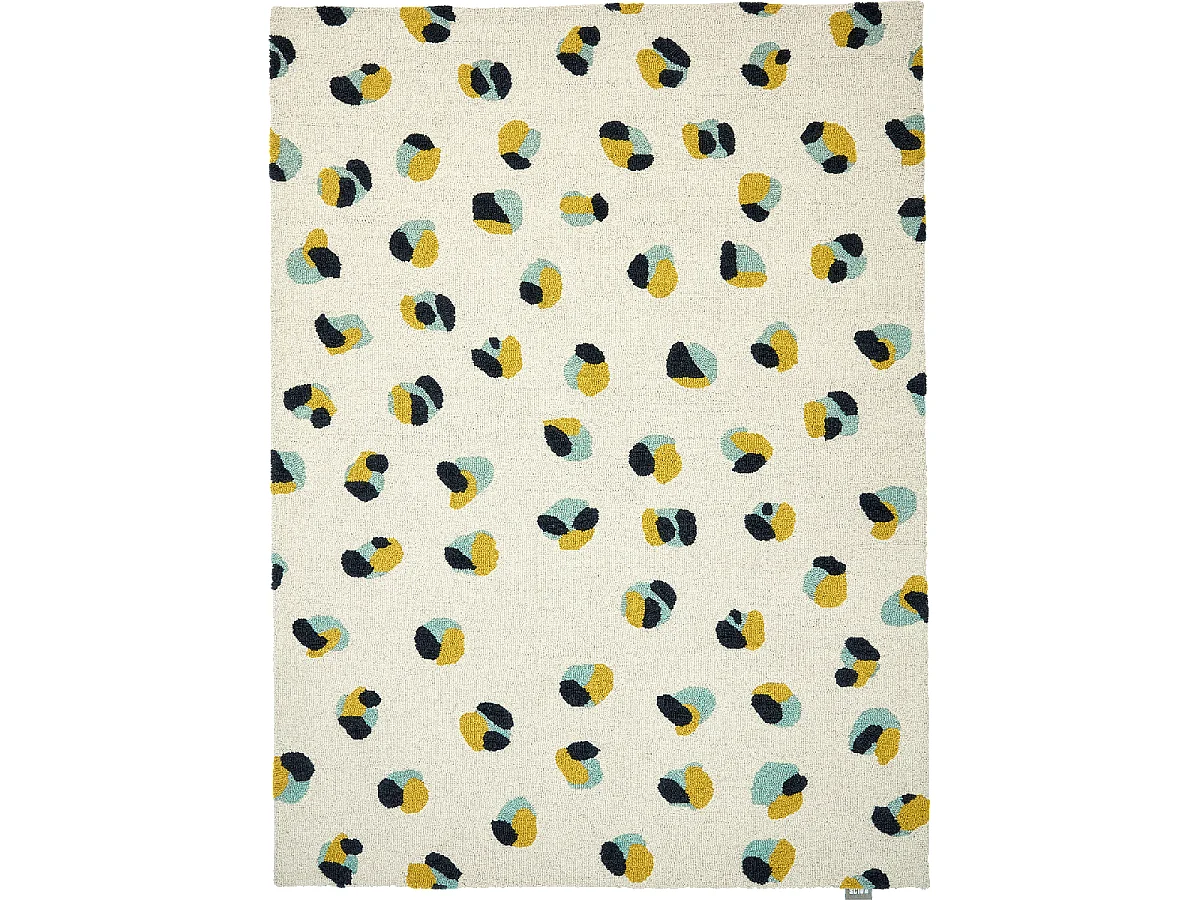 tapis chambre 160x230 fait à la main en laine crème et jaune motif simple