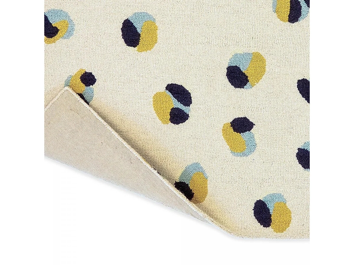 tapis chambre 160x230 fait à la main en laine crème et jaune motif simple