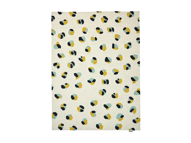 tapis chambre 160x230 fait à la main en laine crème et jaune motif simple