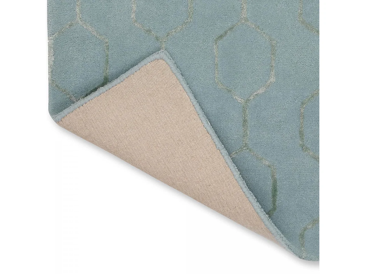 tapis salon 200x280 fait à la main en laine bleu et vert rectangle motif faux uni