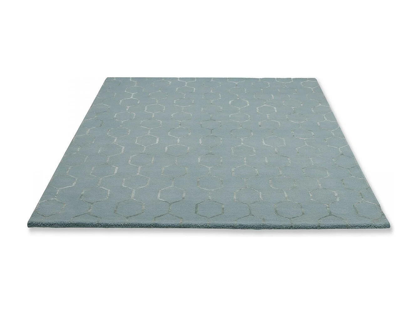 tapis salon 200x280 fait à la main en laine bleu et vert rectangle motif faux uni