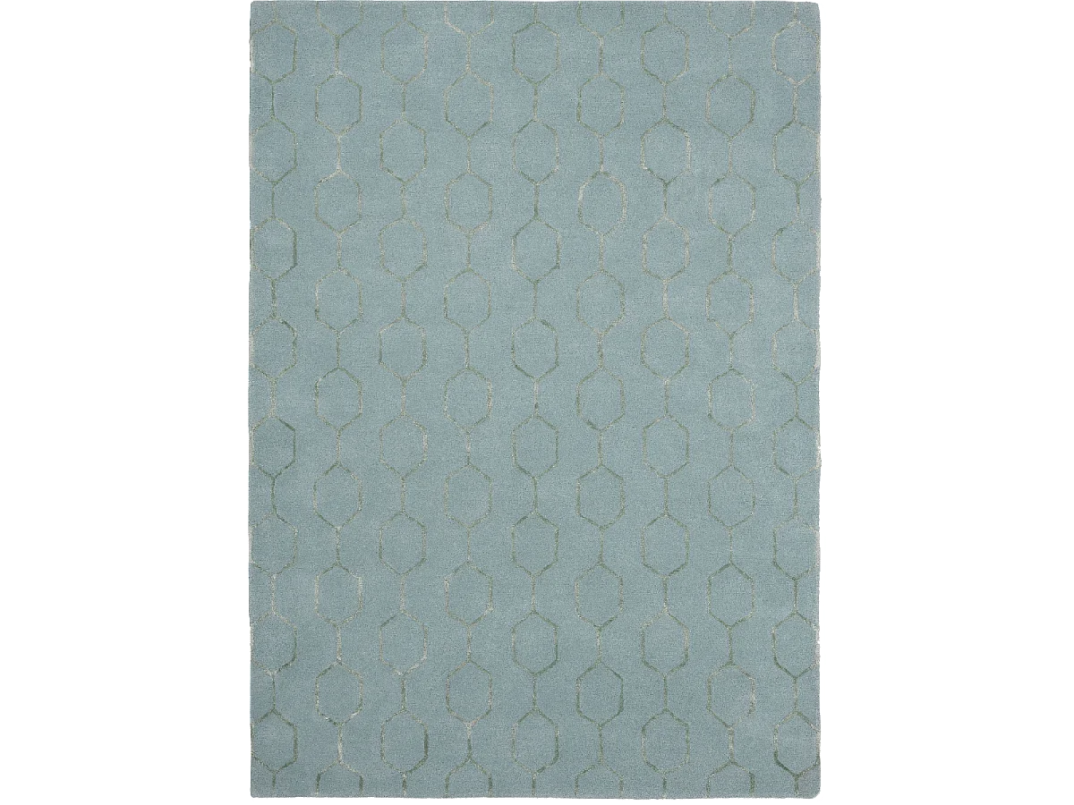tapis salon 200x280 fait à la main en laine bleu et vert rectangle motif faux uni