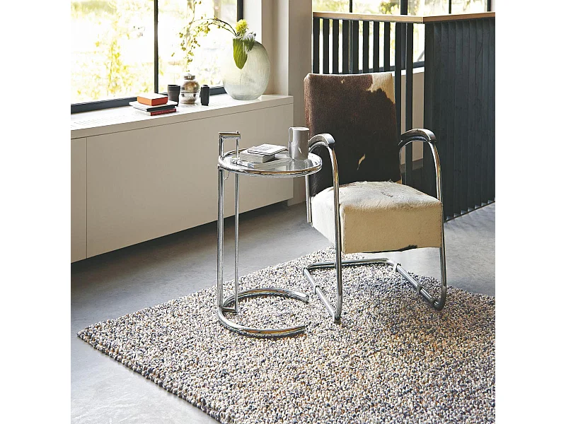 tapis salle à manger 250x350 tissé en laine beige et marron motif faux uni